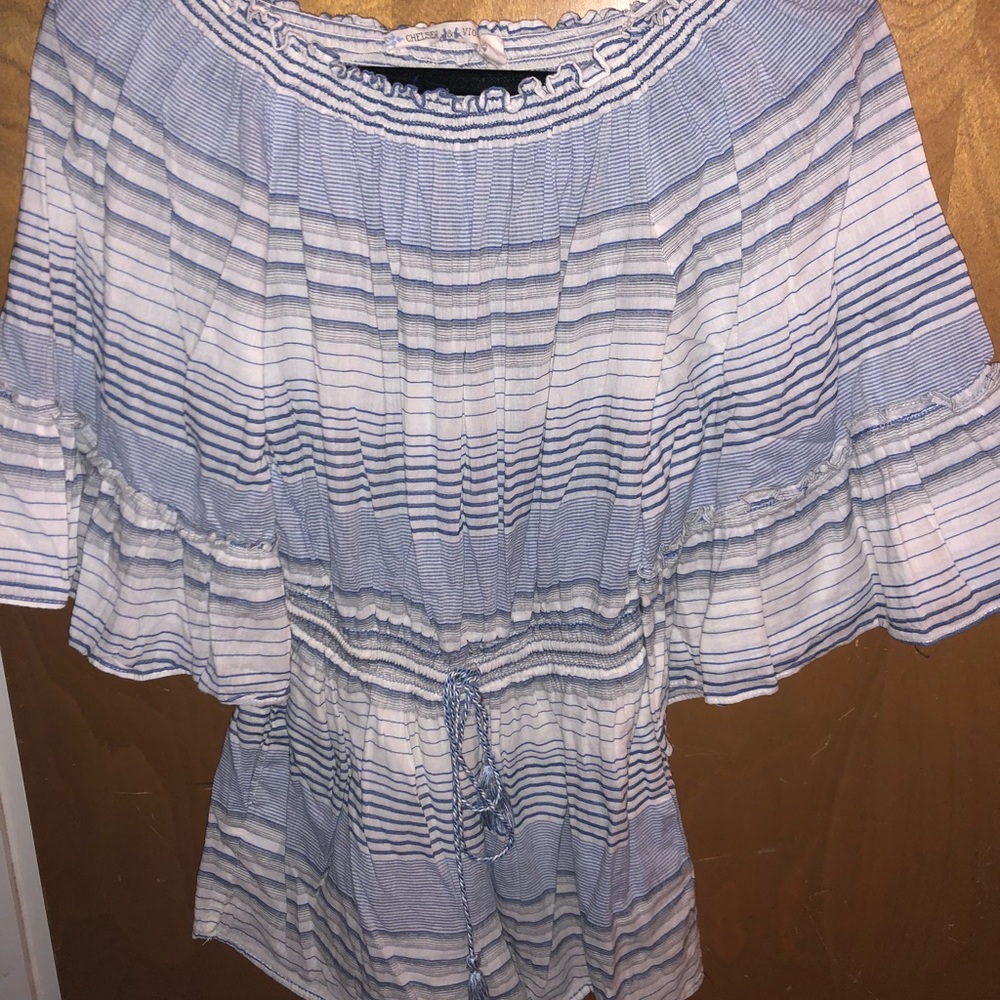 blue and white romper